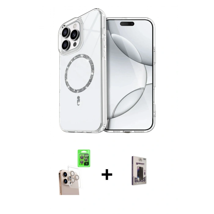 MARSİLYAN™- iPhone 16 Pro Max Kılıf Kıvılcım Form Prime - Siyah Bilvis Hayalet Cam Ekran Koruyucu + Raze Metal Kamera Lens - NLGY