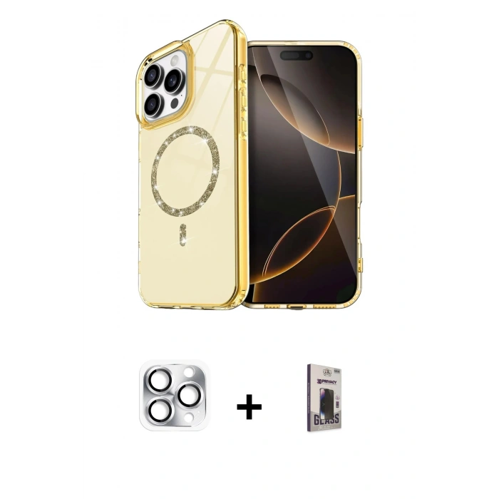 MARSİLYAN™- iPhone 16 Pro Max Kılıf Kıvılcım Form Prime - Siyah Bilvis Hayalet Cam Ekran Koruyucu + Pers Alüminyum Kamera Lens - GS