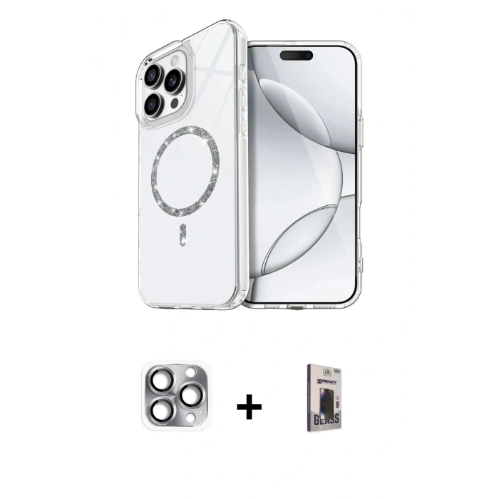 MARSİLYAN™- iPhone 16 Pro Max Kılıf Kıvılcım Form Prime - Siyah Bilvis Hayalet Cam Ekran Koruyucu + Pers Alüminyum Kamera Lens - GI