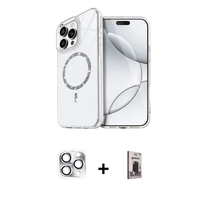 MARSİLYAN™- iPhone 16 Pro Max Kılıf Kıvılcım Form Prime - Siyah Bilvis Hayalet Cam Ekran Koruyucu + Pers Alüminyum Kamera Lens - GS