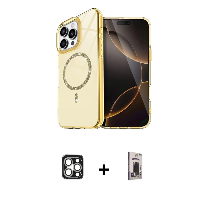 MARSİLYAN™- iPhone 16 Pro Max Kılıf Kıvılcım Form Prime - Siyah Bilvis Hayalet Cam Ekran Koruyucu + PVD Metal Kamera Lens - GS