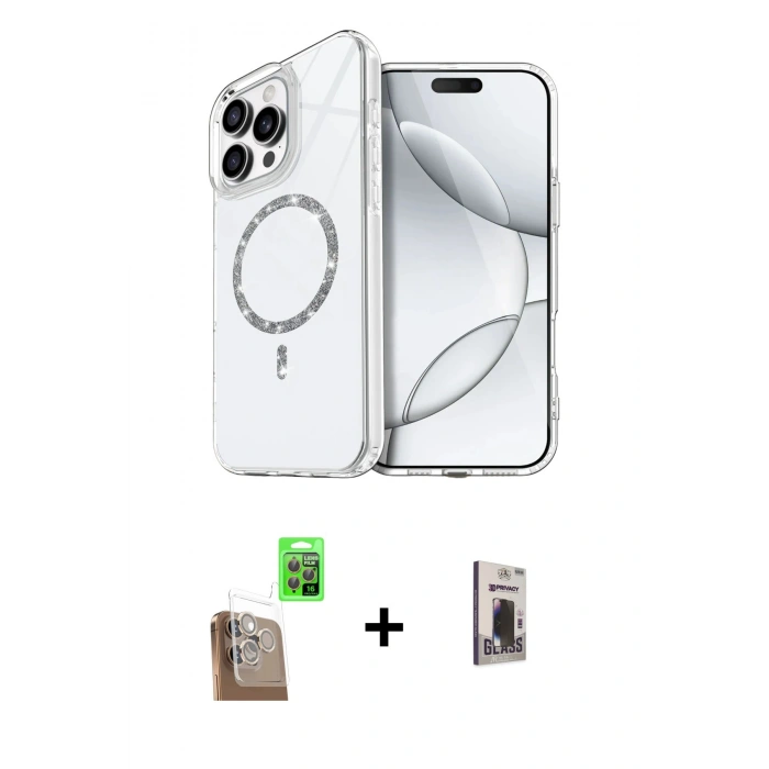 MARSİLYAN™- iPhone 16 Pro Max Kılıf Kıvılcım Form Prime - Siyah Bilvis Hayalet Cam Ekran Koruyucu + Raze Metal Kamera Lens - CLTM