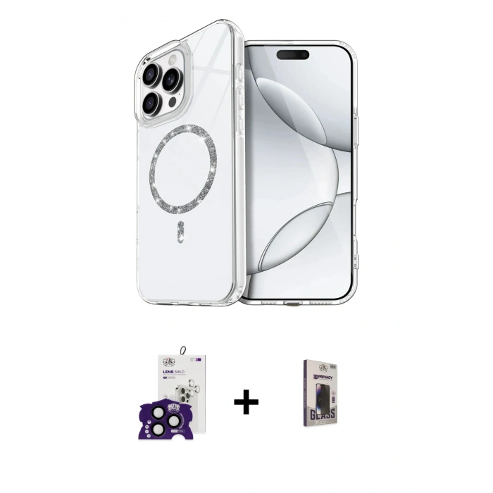 MARSİLYAN™- iPhone 16 Pro Max Kılıf Kıvılcım Form Prime - Siyah Bilvis Hayalet Cam Ekran Koruyucu + Bilvis Titan Kamera Lens - SH