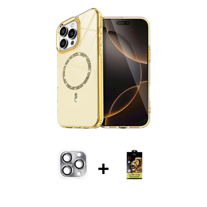 MARSİLYAN™- iPhone 16 Pro Max Kılıf Kıvılcım Form Prime - Siyah Buffer Cam Ekran Koruyucu + Gri Pers Alüminyum Kamera Lens