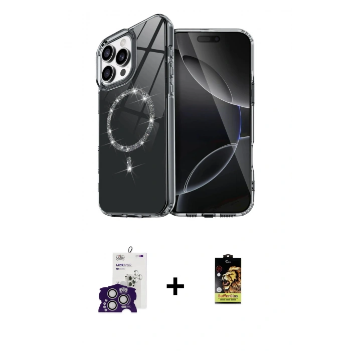 MARSİLYAN™- iPhone 16 Pro Max Kılıf Kıvılcım Form Prime - Siyah Buffer Cam Ekran Koruyucu + Gümüş Bilvis Titan Kamera Lens