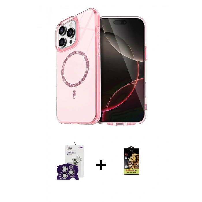 MARSİLYAN™- iPhone 16 Pro Max Kılıf Kıvılcım Form Prime - Siyah Buffer Cam Ekran Koruyucu + Gümüş Bilvis Titan Kamera Lens