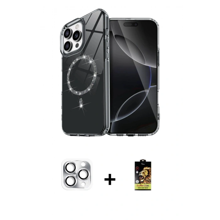 MARSİLYAN™- iPhone 16 Pro Max Kılıf Kıvılcım Form Prime - Siyah Buffer Cam Ekran Koruyucu + Pers Alüminyum Kamera Lens - GS