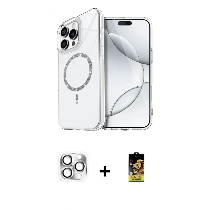 MARSİLYAN™- iPhone 16 Pro Max Kılıf Kıvılcım Form Prime - Siyah Buffer Cam Ekran Koruyucu + Pers Alüminyum Kamera Lens - GS