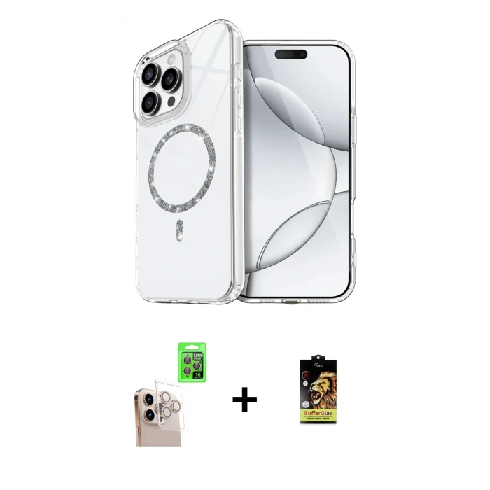 MARSİLYAN™- iPhone 16 Pro Max Kılıf Kıvılcım Form Prime - Siyah Buffer Cam Ekran Koruyucu + Raze Metal Kamera Lens - NLGY