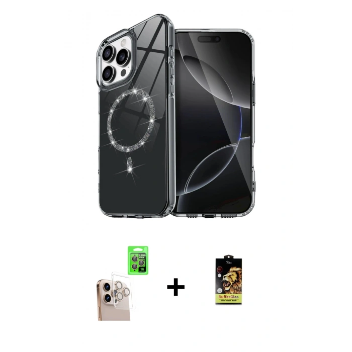 MARSİLYAN™- iPhone 16 Pro Max Kılıf Kıvılcım Form Prime - Siyah Buffer Cam Ekran Koruyucu + Raze Metal Kamera Lens - NLGY
