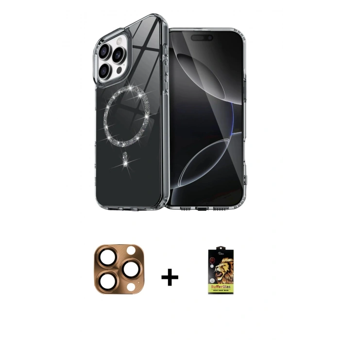 MARSİLYAN™- iPhone 16 Pro Max Kılıf Kıvılcım Form Prime - Siyah Buffer Cam Ekran Koruyucu + Pers Alüminyum Kamera Lens - CLTM