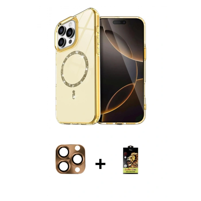 MARSİLYAN™- iPhone 16 Pro Max Kılıf Kıvılcım Form Prime - Siyah Buffer Cam Ekran Koruyucu + Pers Alüminyum Kamera Lens - CLTM