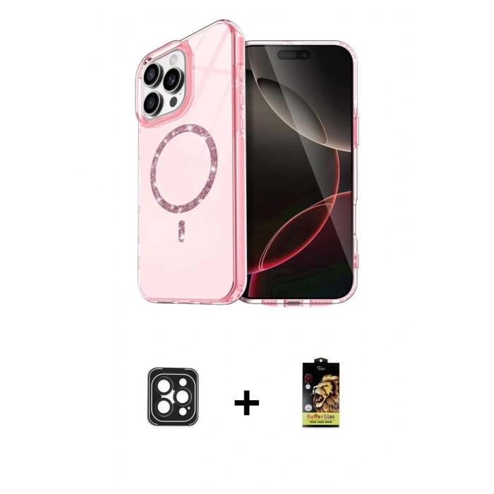 MARSİLYAN™- iPhone 16 Pro Max Kılıf Kıvılcım Form Prime - Siyah Buffer Cam Ekran Koruyucu + PVD Metal Kamera Lens - SH