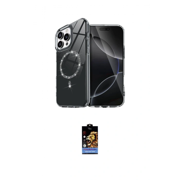 MARSİLYAN™- iPhone 16 Pro Max Kılıf Kıvılcım Form Prime - Siyah Buffer Hayalet Cam Ekran Koruyucu