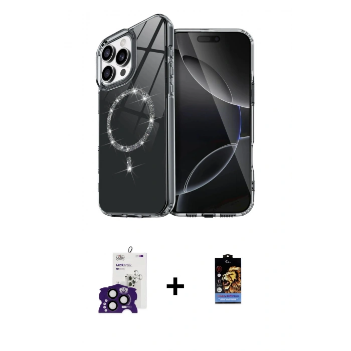 MARSİLYAN™- iPhone 16 Pro Max Kılıf Kıvılcım Form Prime - Siyah Buffer Hayalet Cam Ekran Koruyucu + Bilvis Titan Kamera Lens - SH