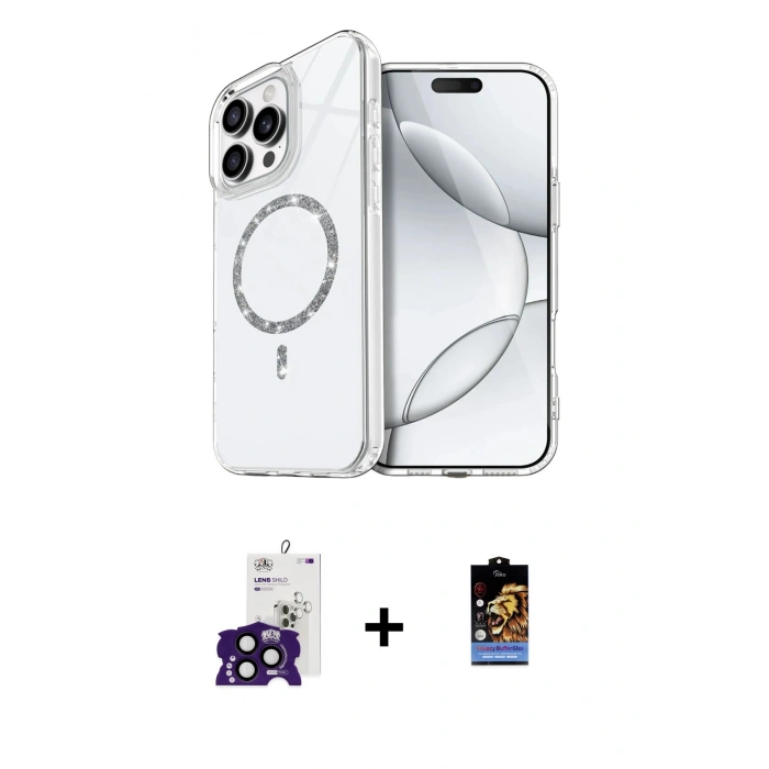 MARSİLYAN™- iPhone 16 Pro Max Kılıf Kıvılcım Form Prime - Siyah Buffer Hayalet Cam Ekran Koruyucu + Bilvis Titan Kamera Lens - SH