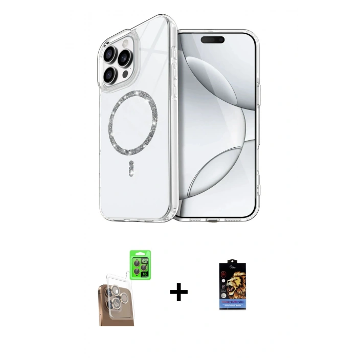 MARSİLYAN™- iPhone 16 Pro Max Kılıf Kıvılcım Form Prime - Siyah Buffer Hayalet Cam Ekran Koruyucu + Çöl Titanyum Raze Metal Kamera Lens
