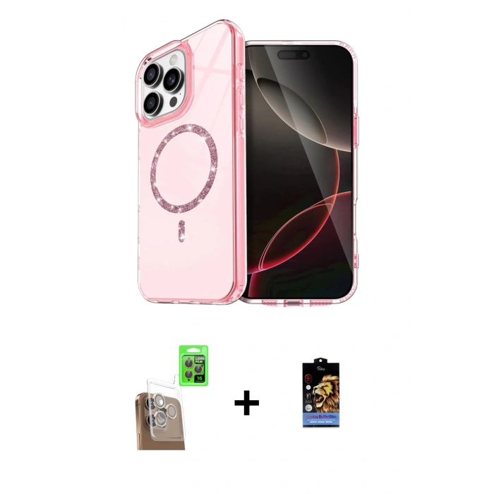 MARSİLYAN™- iPhone 16 Pro Max Kılıf Kıvılcım Form Prime - Siyah Buffer Hayalet Cam Ekran Koruyucu + Çöl Titanyum Raze Metal Kamera Lens
