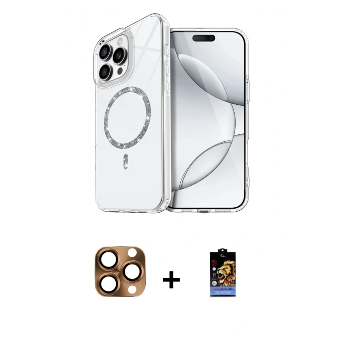 MARSİLYAN™- iPhone 16 Pro Max Kılıf Kıvılcım Form Prime - Siyah Buffer Hayalet Cam Ekran Koruyucu + Pers Alüminyum Kamera Lens - CLTM