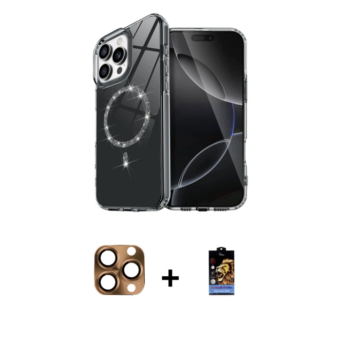 MARSİLYAN™- iPhone 16 Pro Max Kılıf Kıvılcım Form Prime - Siyah Buffer Hayalet Cam Ekran Koruyucu + Pers Alüminyum Kamera Lens - CLTM