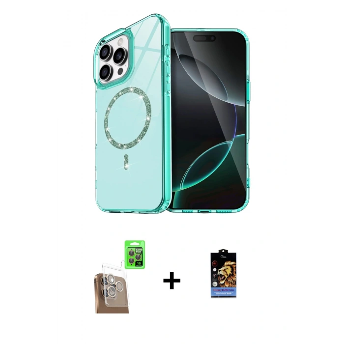 MARSİLYAN™- iPhone 16 Pro Max Kılıf Kıvılcım Form Prime - Siyah Buffer Hayalet Cam Ekran Koruyucu + Çöl Titanyum Raze Metal Kamera Lens