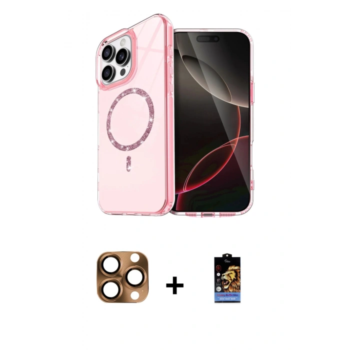 MARSİLYAN™- iPhone 16 Pro Max Kılıf Kıvılcım Form Prime - Siyah Buffer Hayalet Cam Ekran Koruyucu + Pers Alüminyum Kamera Lens - CLTM