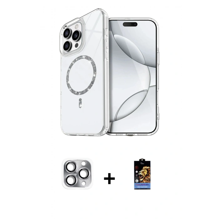 MARSİLYAN™- iPhone 16 Pro Max Kılıf Kıvılcım Form Prime - Siyah Buffer Hayalet Cam Ekran Koruyucu + Pers Alüminyum Kamera Lens - GI