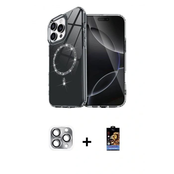 MARSİLYAN™- iPhone 16 Pro Max Kılıf Kıvılcım Form Prime - Siyah Buffer Hayalet Cam Ekran Koruyucu + Pers Alüminyum Kamera Lens - GI