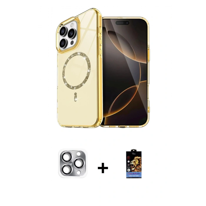 MARSİLYAN™- iPhone 16 Pro Max Kılıf Kıvılcım Form Prime - Siyah Buffer Hayalet Cam Ekran Koruyucu + Pers Alüminyum Kamera Lens - GI