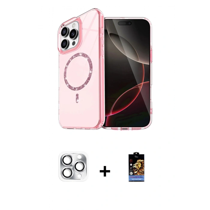 MARSİLYAN™- iPhone 16 Pro Max Kılıf Kıvılcım Form Prime - Siyah Buffer Hayalet Cam Ekran Koruyucu + Gümüş Pers Alüminyum Kamera Lens