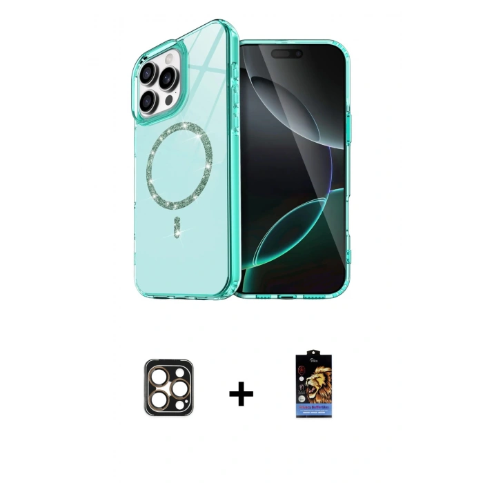 MARSİLYAN™- iPhone 16 Pro Max Kılıf Kıvılcım Form Prime - Siyah Buffer Hayalet Cam Ekran Koruyucu + PVD Metal Kamera Lens - GD