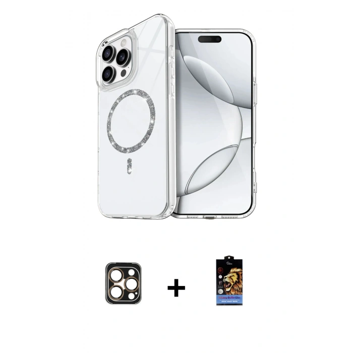 MARSİLYAN™- iPhone 16 Pro Max Kılıf Kıvılcım Form Prime - Siyah Buffer Hayalet Cam Ekran Koruyucu + PVD Metal Kamera Lens - GD