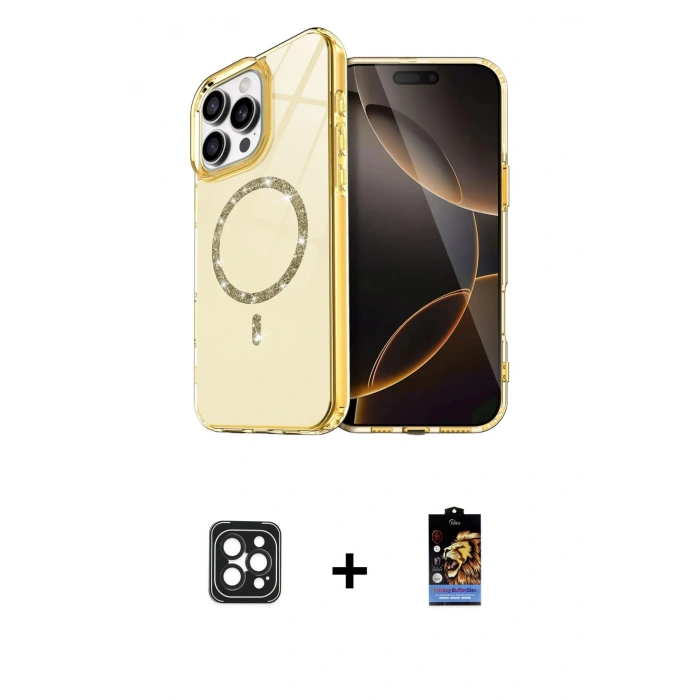 MARSİLYAN™- iPhone 16 Pro Max Kılıf Kıvılcım Form Prime - Siyah Buffer Hayalet Cam Ekran Koruyucu + PVD Metal Kamera Lens - SH