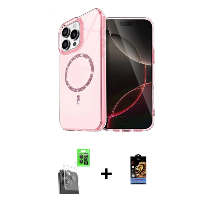 MARSİLYAN™- iPhone 16 Pro Max Kılıf Kıvılcım Form Prime - Siyah Buffer Hayalet Cam Ekran Koruyucu + Raze Metal Kamera Lens - SH