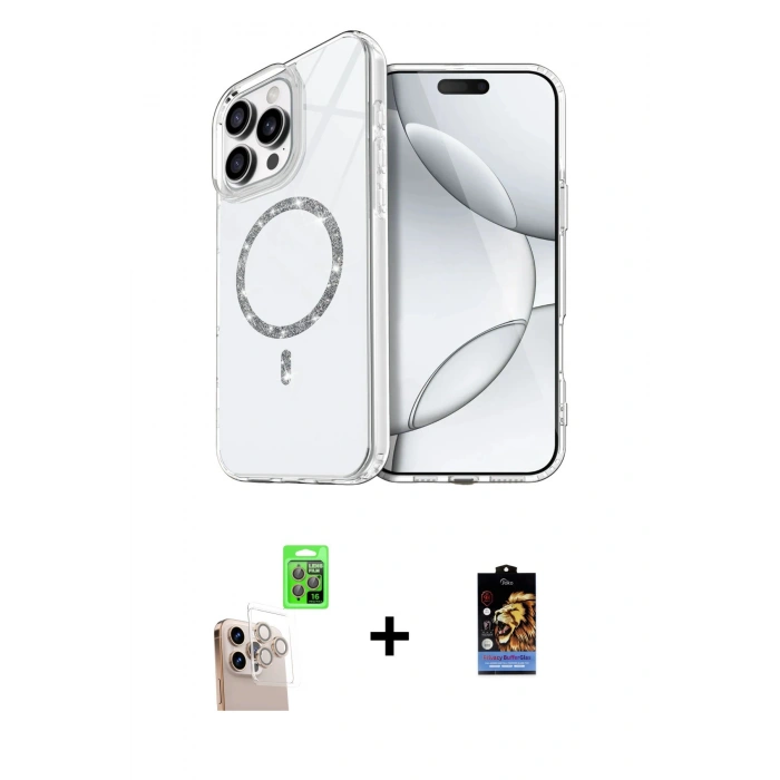 MARSİLYAN™- iPhone 16 Pro Max Kılıf Kıvılcım Form Prime - Siyah Buffer Hayalet Cam Ekran Koruyucu + Raze Metal Kamera Lens - NLGY