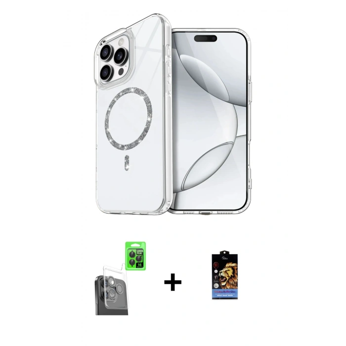MARSİLYAN™- iPhone 16 Pro Max Kılıf Kıvılcım Form Prime - Siyah Buffer Hayalet Cam Ekran Koruyucu + Raze Metal Kamera Lens - SH