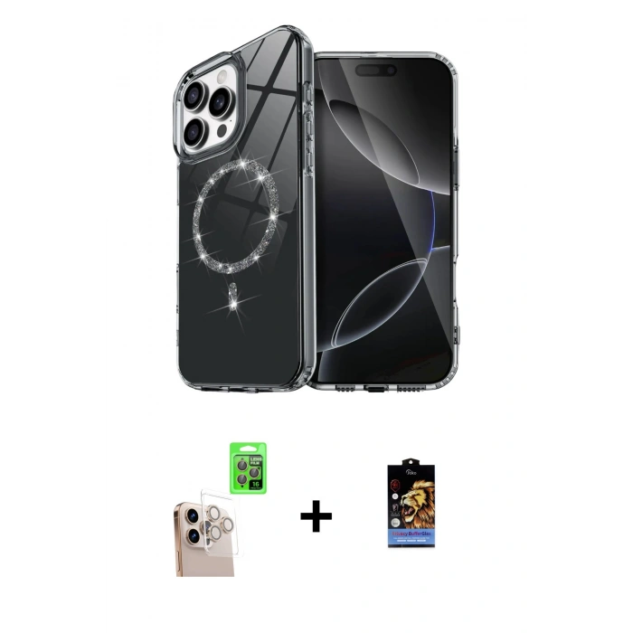 MARSİLYAN™- iPhone 16 Pro Max Kılıf Kıvılcım Form Prime - Siyah Buffer Hayalet Cam Ekran Koruyucu + Raze Metal Kamera Lens - NLGY