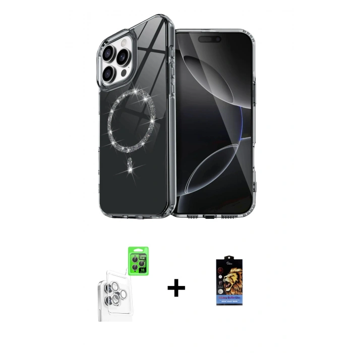MARSİLYAN™- iPhone 16 Pro Max Kılıf Kıvılcım Form Prime - Siyah Buffer Hayalet Cam Ekran Koruyucu + Raze Metal Kamera Lens - BZ