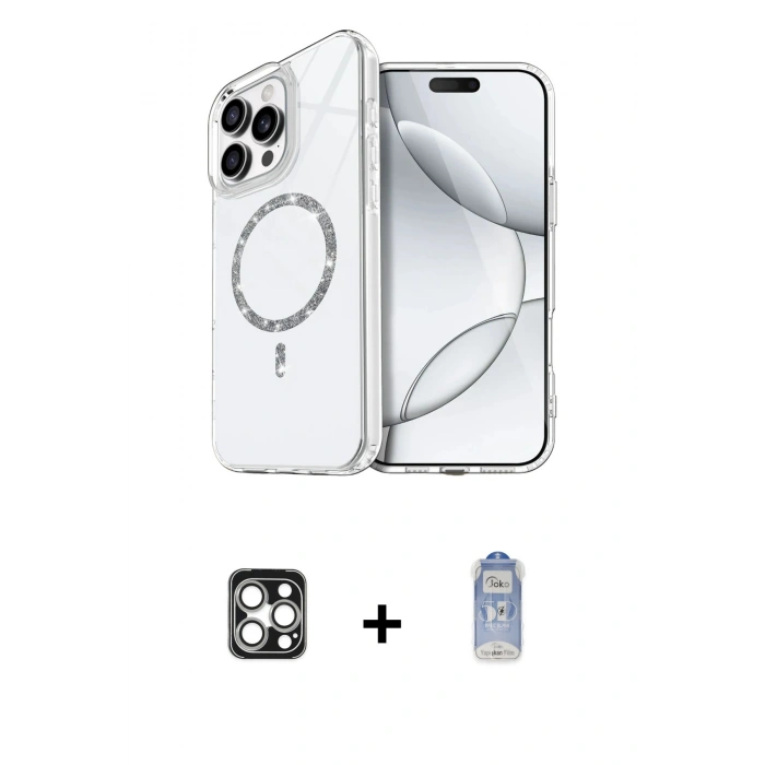 MARSİLYAN™- iPhone 16 Pro Max Kılıf Kıvılcım Form Prime - Siyah Joko Magic 5D Cam + PVD Metal Kamera Lens - GS