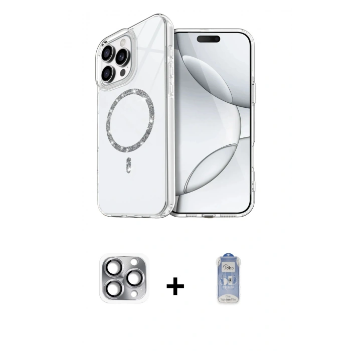 MARSİLYAN™- iPhone 16 Pro Max Kılıf Kıvılcım Form Prime - Siyah Joko Magic 5D Cam + Pers Alüminyum Kamera Lens - GI