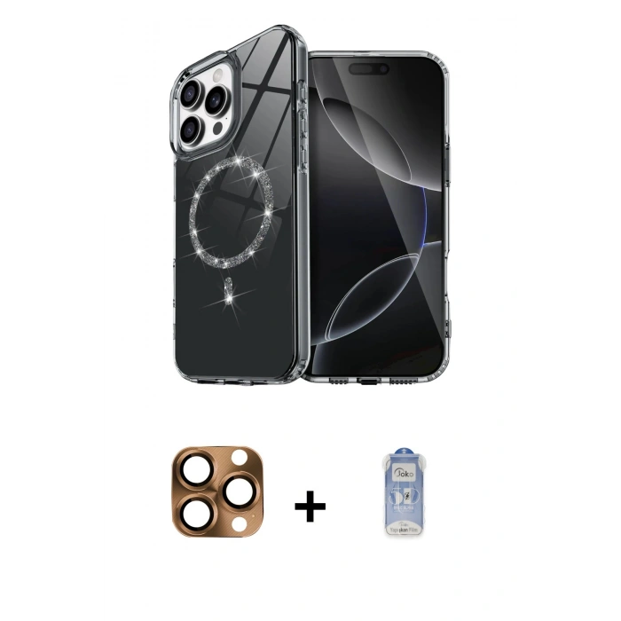 MARSİLYAN™- iPhone 16 Pro Max Kılıf Kıvılcım Form Prime - Siyah Joko Magic 5D Cam + Pers Alüminyum Kamera Lens - CLTM