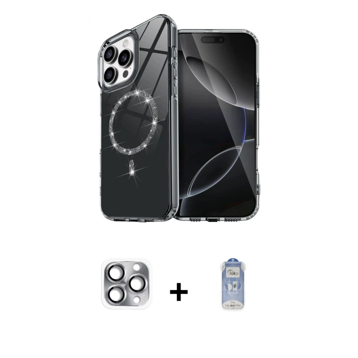 MARSİLYAN™- iPhone 16 Pro Max Kılıf Kıvılcım Form Prime - Siyah Joko Magic 5D Cam + Pers Alüminyum Kamera Lens - GI