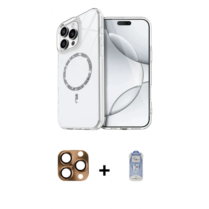MARSİLYAN™- iPhone 16 Pro Max Kılıf Kıvılcım Form Prime - Siyah Joko Magic 5D Cam + Pers Alüminyum Kamera Lens - CLTM