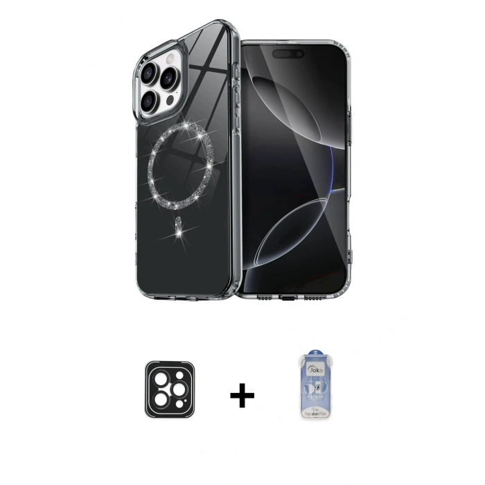 MARSİLYAN™- iPhone 16 Pro Max Kılıf Kıvılcım Form Prime - Siyah Joko Magic 5D Cam + Siyah PVD Metal Kamera Lens
