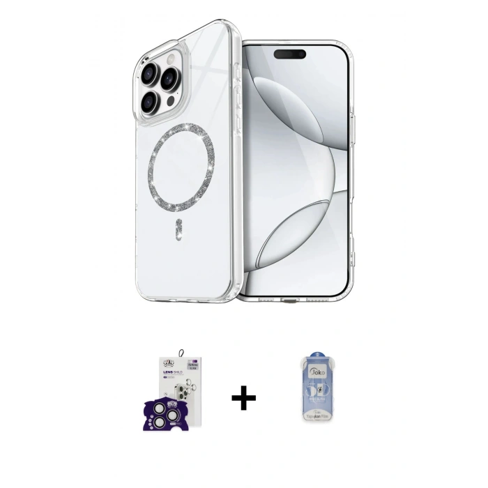 MARSİLYAN™- iPhone 16 Pro Max Kılıf Kıvılcım Form Prime - Siyah Joko Magic 5D Cam + Titanyum Gri Bilvis Titan Kamera Lens