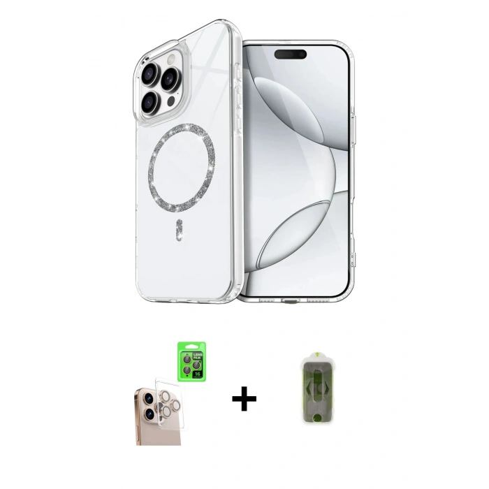 MARSİLYAN™- iPhone 16 Pro Max Kılıf Kıvılcım Form Prime - Siyah Joko Magic 5D Hayalet Cam + Natural Grey Raze Metal Kamera Lens