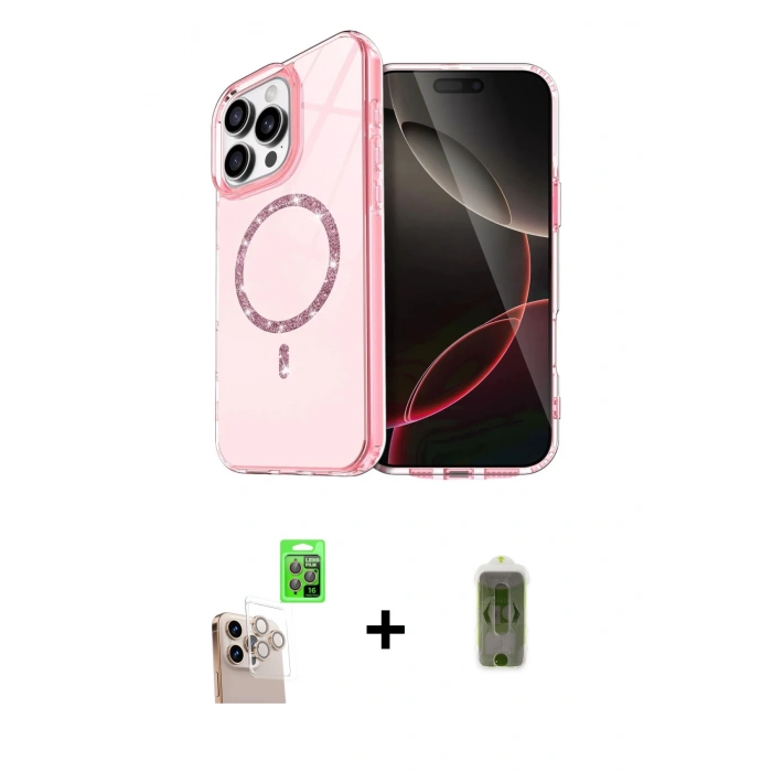 MARSİLYAN™- iPhone 16 Pro Max Kılıf Kıvılcım Form Prime - Siyah Joko Magic 5D Hayalet Cam + Natural Grey Raze Metal Kamera Lens