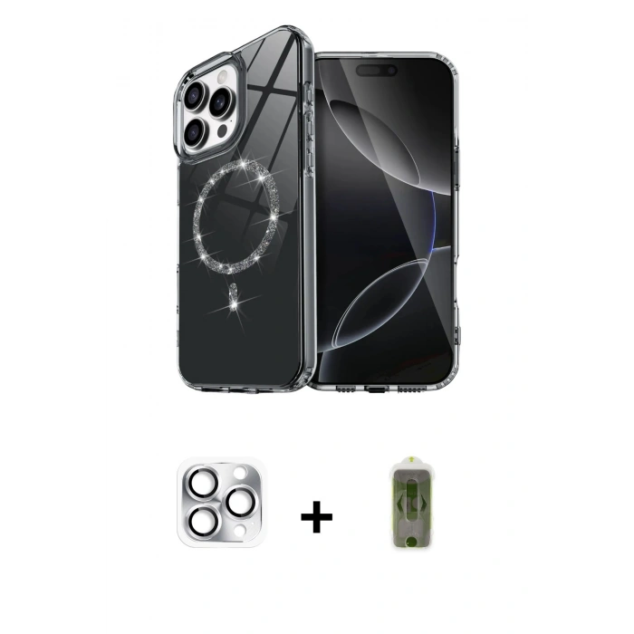 MARSİLYAN™- iPhone 16 Pro Max Kılıf Kıvılcım Form Prime - Siyah Joko Magic 5D Hayalet Cam + Pers Alüminyum Kamera Lens - GS