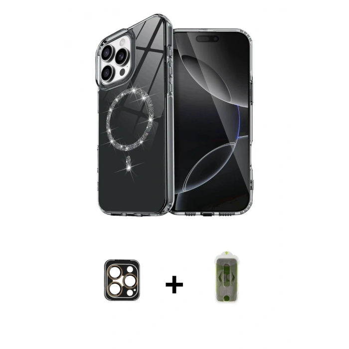 MARSİLYAN™- iPhone 16 Pro Max Kılıf Kıvılcım Form Prime - Siyah Joko Magic 5D Hayalet Cam + PVD Metal Kamera Lens - GD