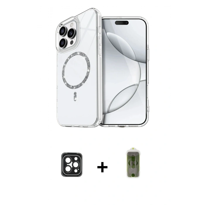 MARSİLYAN™- iPhone 16 Pro Max Kılıf Kıvılcım Form Prime - Siyah Joko Magic 5D Hayalet Cam + PVD Metal Kamera Lens - SH